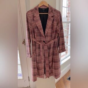 Torrid Pink Plaid Self-Tie Longline Blazer Coat, soft lined Size 2